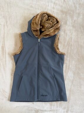 Marmot Furlong Softshell Vest Full Zip Faux Fur Lined Hooded Charcoal Gray Large